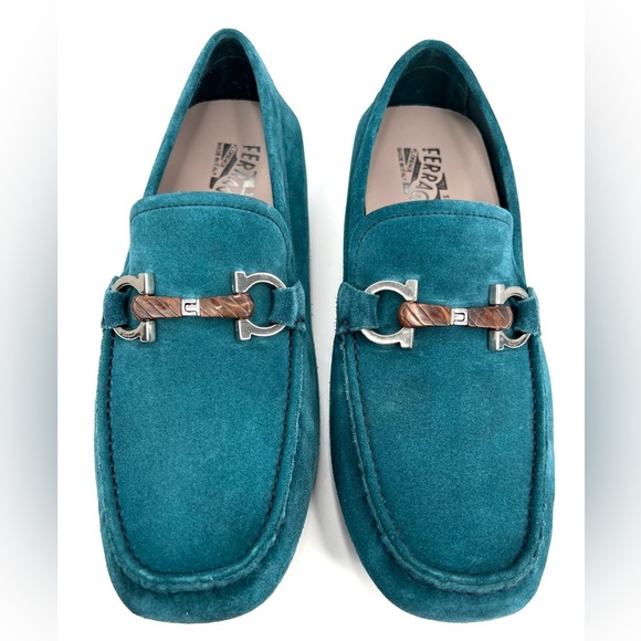 Salvatore Ferragamo Salamanca Teal Suede Gancini Driving Loafer US 7.5 - EU 41.5 - Picture 12 of 13